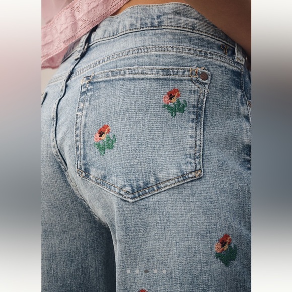 Pilcro Light Blue Embroidered Rose Boyfriend Jeans - Picture 3 of 16
